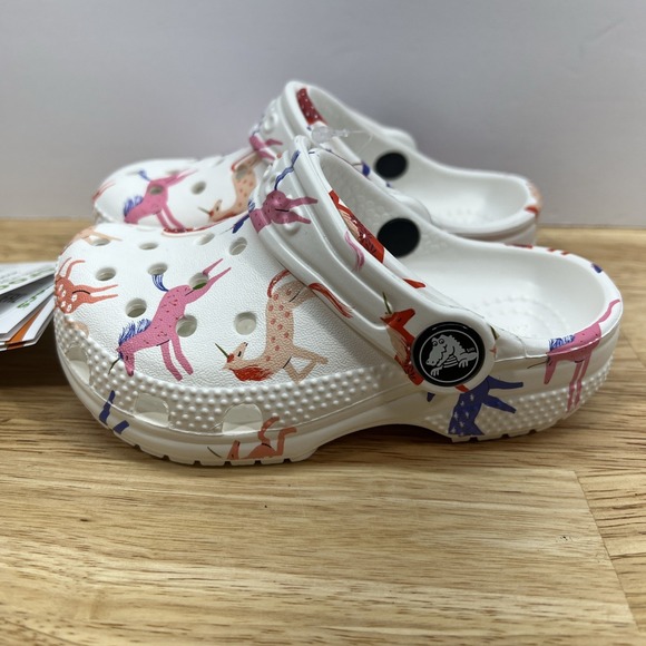 NEW CROCS ' Classic Unicorn Print Clog Toddler Size C7 White Multi-color Unicorn - Picture 1 of 6